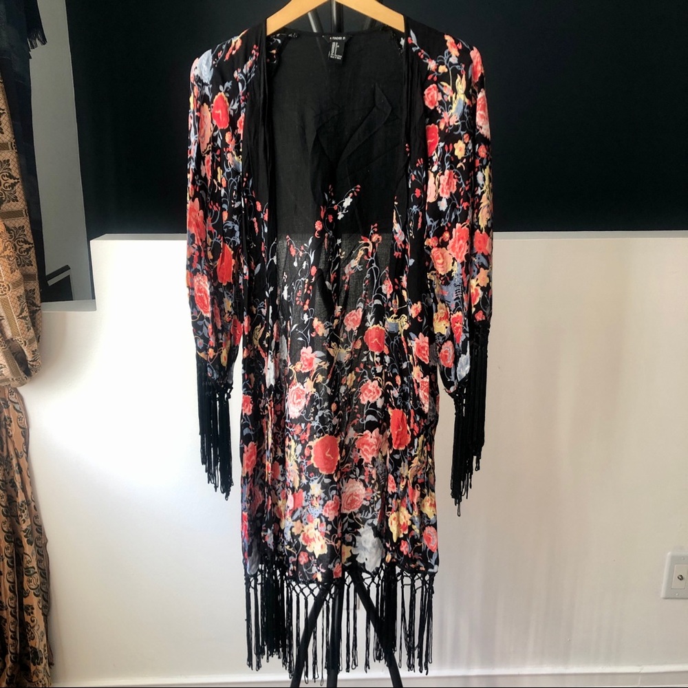 Black Floral Kimono - S